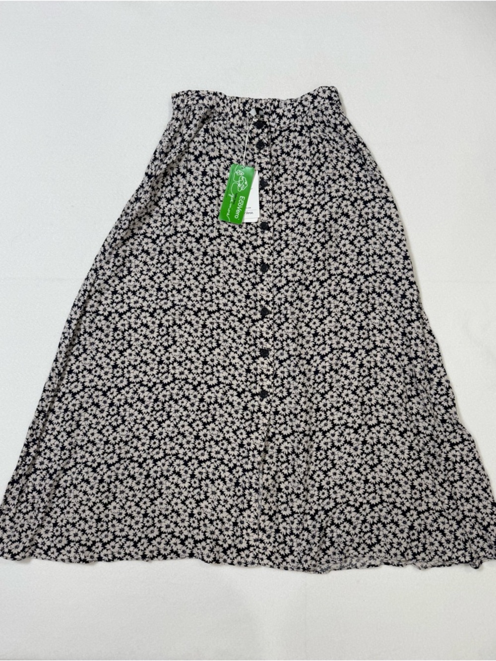& Other Stories Deep Navy and White Daisy Button-Front A-Line Skirt